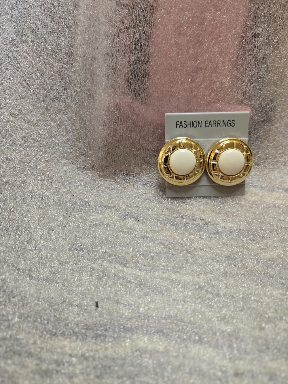 Gold and White Button Stud Earrings